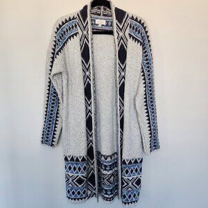 Lucky Brand Aztec Southwest Duster Cardigan Sweater Womens S Blue Grey Knit